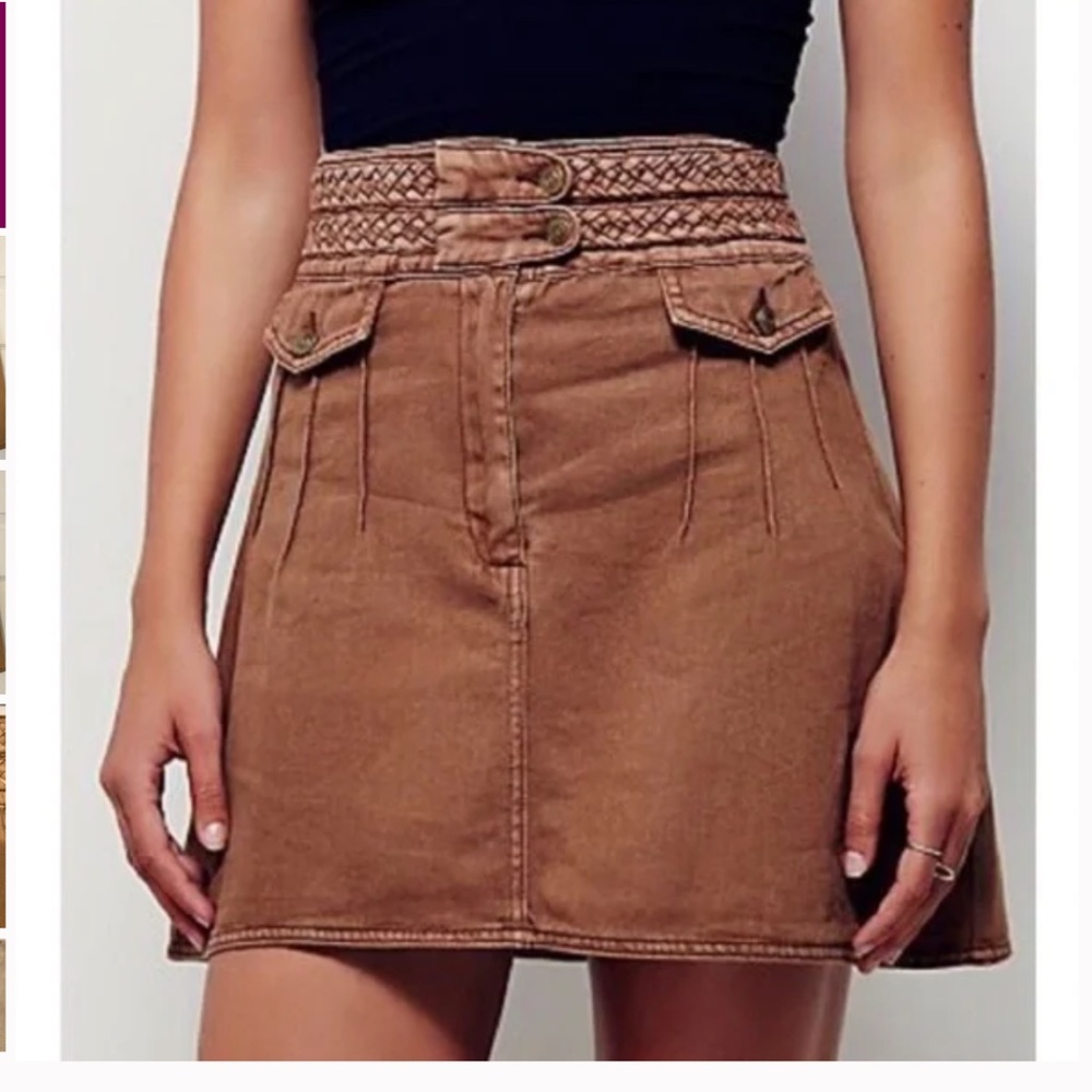 Free People Braided Brown Jean Skirt, Sz 0